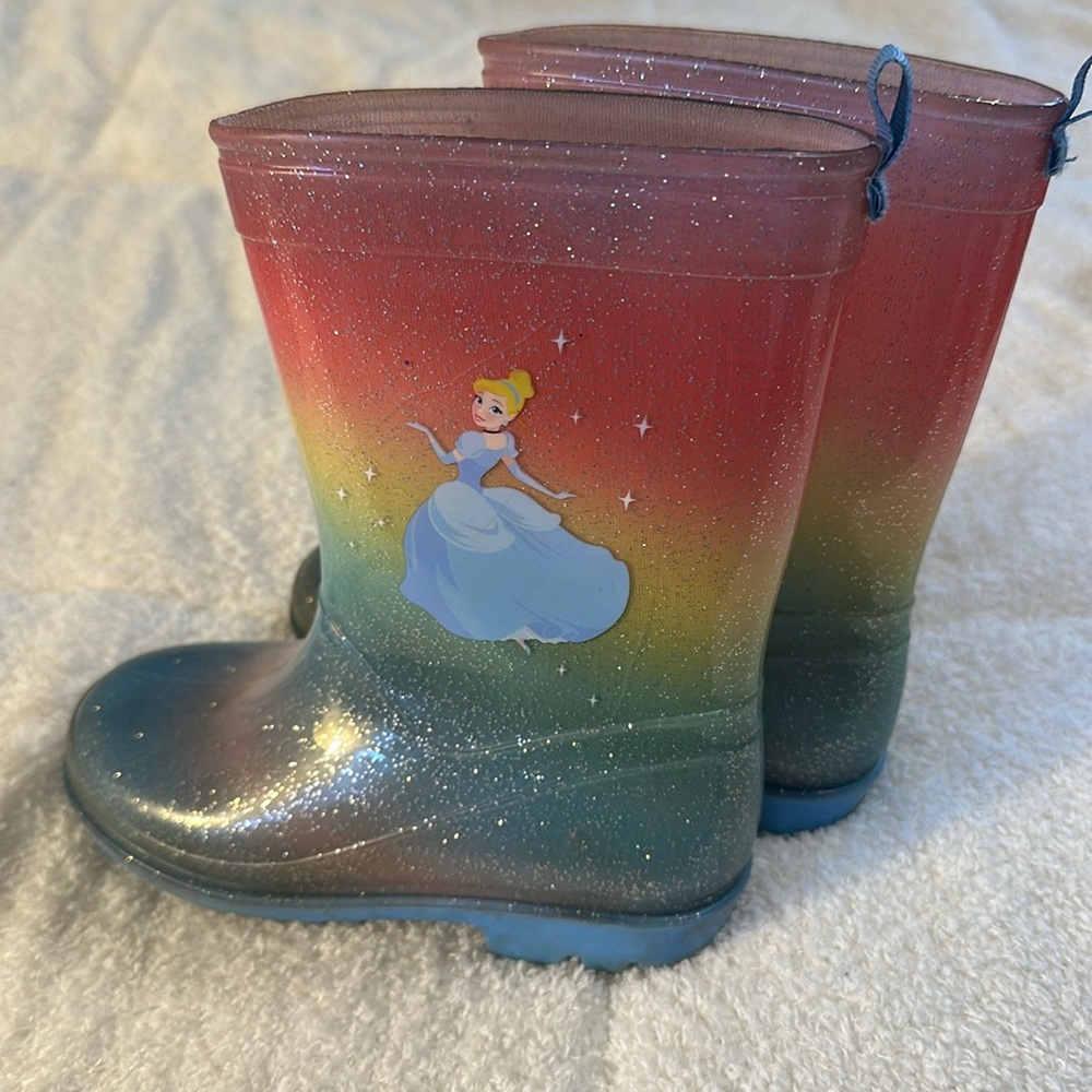 Disney Cinderella Rainbow Gloss Glitter Rain Boots Size 10